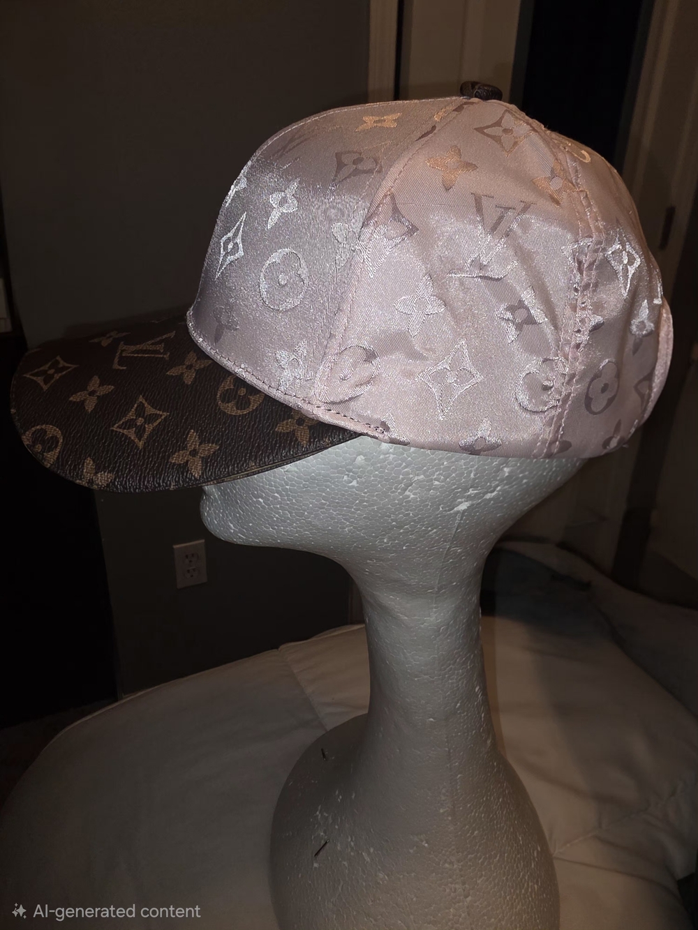 Pink Satin LV Monogram Cap with Brown Canvas Visor